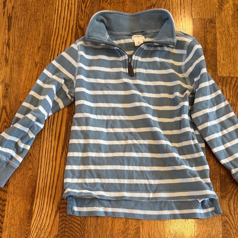 Crewcuts Blue and White Striped Kids Quarter Zip Size XS